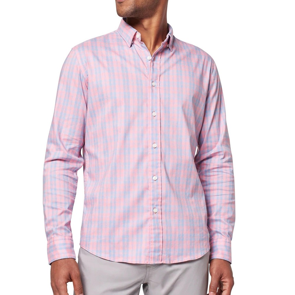 Faherty Blue Pink The Movement Summer Rose Plaid Button Down Shirt Size Medium